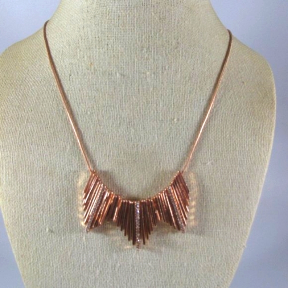 Bar Fringe Rose Gold Plated Crystal Pendant Necklace